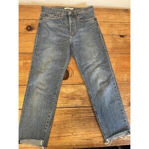 Levi’s Wedgie Fit Jeans 27 High Rise Straight Raw Hem Distressed